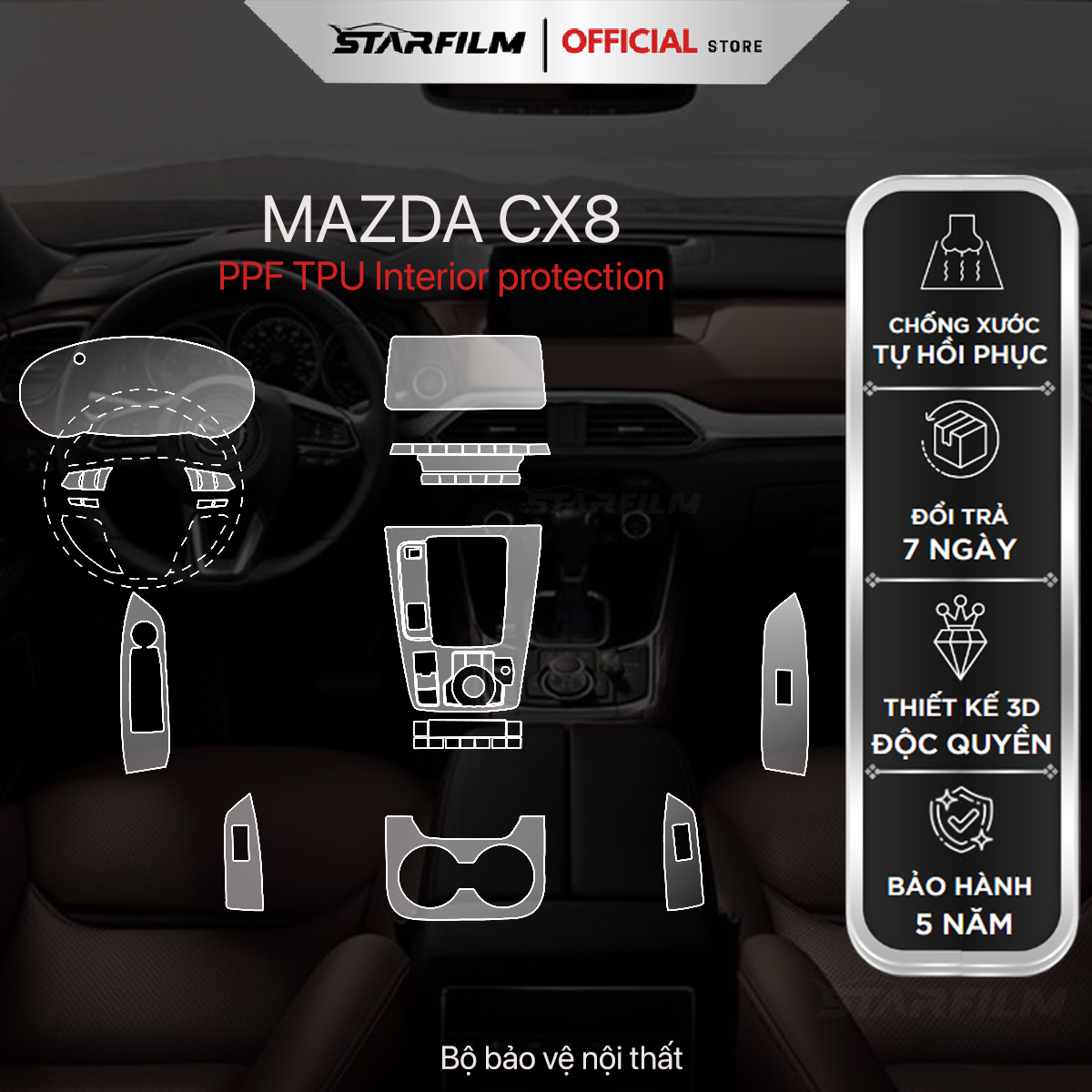 Mazda CX8 2021-2024 PPF TPU chống xước tự hồi phục STAR FILM